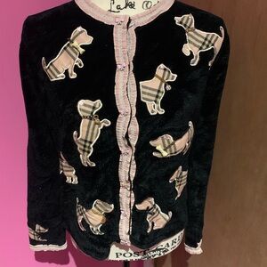 Black Chenille Cardigan with Dog Pattern size Medium